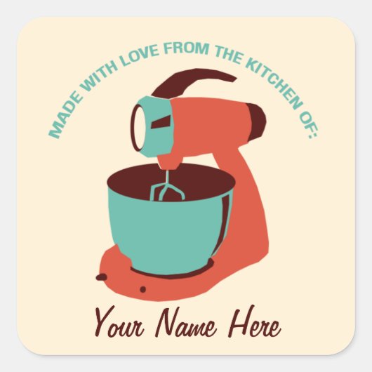 レトロ'キッチンから'ステッカー スクエアシール (正面)