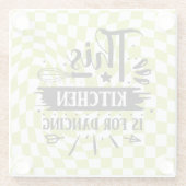 レトロキッチンことわざおもしろいピンクグリーン ガラスコースター (裏面)