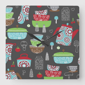 レトロキッチンをテーマにした壁時計 スクエア壁時計