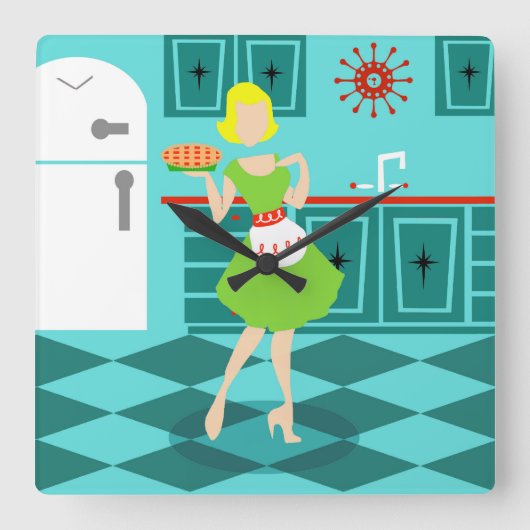 レトロキッチンアクリル製壁時計 スクエア壁時計 (正面)