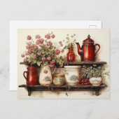 レトロキッチンシェルフレッド白菜コーヒーポット ポストカード (正面/裏面)