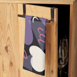 レトロキッチンタオル。黒、白、紫、ピンク キッチンタオル