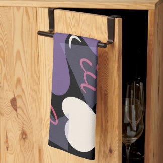 レトロキッチンタオル。黒、白、紫、ピンク キッチンタオル