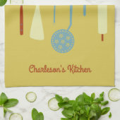 レトロキッチンパーソナライズされたイエロー キッチンタオル (折り畳み)