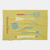 レトロキッチンパーソナライズされたイエロー キッチンタオル (横)