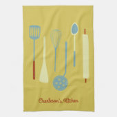 レトロキッチンパーソナライズされたイエロー キッチンタオル (縦)