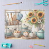 レトロキッチン料理ティーポットとヒマワリ 薄葉紙 (クラフト)