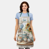 レトロキッチン料理ティーポットパーソナライズされた エプロン (着用した状態)