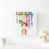 レトロキッチン料理 スクエア壁時計 (ホーム)