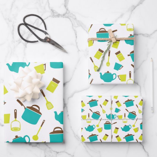 レトロキッチン装飾ポットパン用品テーマ ラッピングペーパーシート (正面)