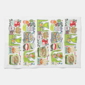 レトロキッチン調理師ブックイラストレーションブライトグリーン キッチンタオル (横)