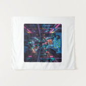 レトロキツネスケーター:ネオンシティスケープ冒険 タペストリー (正面(横))