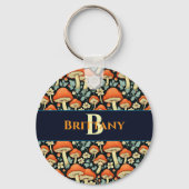 レトロキノコヴィンテージ花パーソナライズされた キーホルダー (正面)