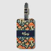 レトロキノコヴィンテージ花パーソナライズされた ラゲッジタグ (正面縦)