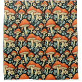 レトロキノコヴィンテージ花 シャワーカーテン (正面)