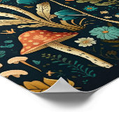 レトロキノコ及び花イラストレーションデザイン ポスター (角)