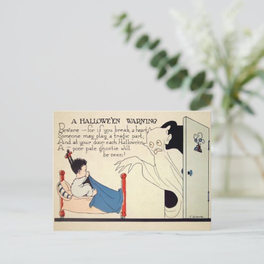 レトロキモーハロウィ警告ンのはがき ポストカード (スタンド正面)