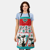 レトロキャッツクリスマスエプロン エプロン (着用した状態)