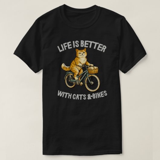 レトロキャットと自転車デザイン Tシャツ (デザイン正面)