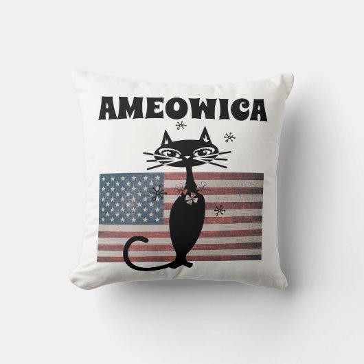 レトロキャットアメオヴィカ愛国心7月4日ピロー クッション (正面)