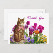 レトロキャットインチューリップガーデンありがとうはがき ポストカード (正面/裏面)