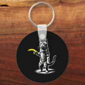 レトロキャットウィズバナナミームメンズウィメンズキッズノベルティ キーホルダー (正面)