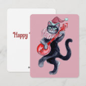 レトロキャットウォーターイラストレーションホリデーカード シーズンカード (正面/裏面)