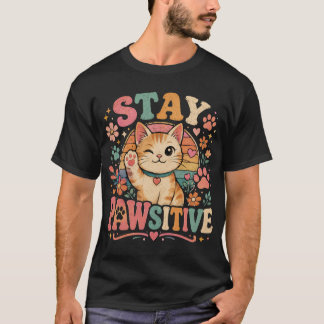 レトロキャット ポジティブな言葉 ポジティブな気持ち Tシャツ