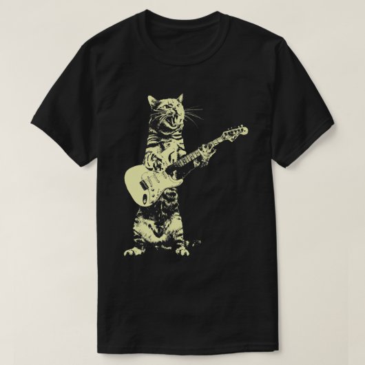 レトロキャッ遊ズバスギターキャットギタリスト音楽 Tシャツ (デザイン正面)