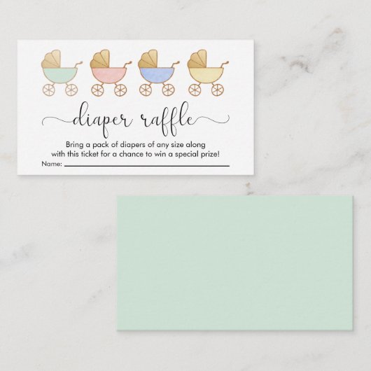 レトロキャリッジおむつラッフルベビーシャワー エンクロージャーカード (正面/裏面)
