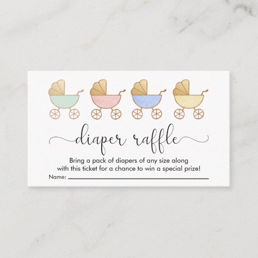 レトロキャリッジおむつラッフルベビーシャワー エンクロージャーカード (正面)