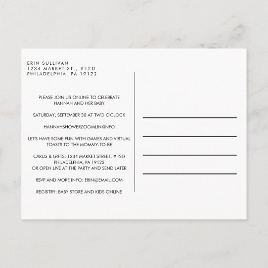 レトロキャリッジイエロー金ゴールドバーチャル赤ちゃんシャワー インビテーションポストカード (裏面)