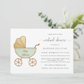 レトロキャリッジウォーターカラーミントバーチャルベビーシャワー 招待状 (スタンド正面)