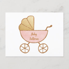 レトロキャリッジピンク金ゴールドバーチャルベビーガールシャワー インビテーションポストカード
