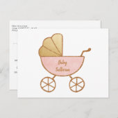 レトロキャリッジピンク金ゴールドバーチャルベビーガールシャワー インビテーションポストカード (正面/裏面)