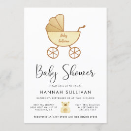 レトロキャリッジ黄色金ゴールド水色シャワー 招待状