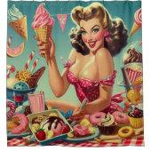 レトロキャンディピンアップ シャワーカーテン (正面)