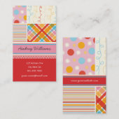 レトロキャンデーのピンクパターンは格子縞の点のストライプを平方します 名刺 (正面/裏面)