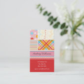 レトロキャンデーのピンクパターンは格子縞の点のストライプを平方します 名刺 (スタンド正面)