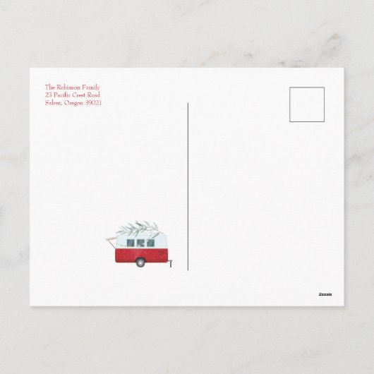 レトロキャンパーキャンピングクリスマスホリデーフォト シーズンポストカード (裏面)