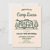 レトロキャンパーキャンプアウトキャンピングバースデーパーティー 招待状 (正面)