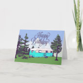 レトロキャンパートレーラーとマウンテンビュー誕生日 カード (正面)