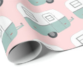 レトロキャンパートレーラーミントピンク包み紙 ラッピングペーパー (ロールコーナー)