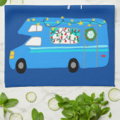 レトロキャンパーモータホームRVヴァンライフクリスマス キッチンタオル (折り畳み)