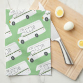 レトロキャンパーモーターホームRVグリーンキッチンタオル キッチンタオル (四つ折り)
