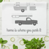 レトロキャンパーモーターホームRVバンライフグレーホワイト キッチンタオル (折り畳み)