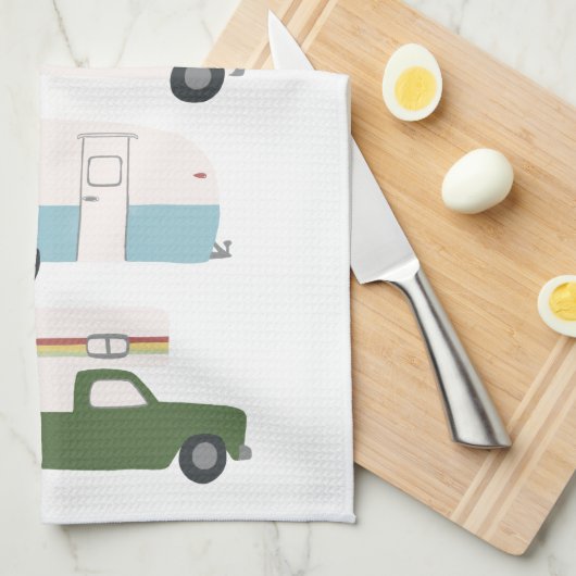 レトロキャンパーモーターホームRVヴァンライフホワイト キッチンタオル (四つ折り)