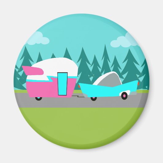 レトロキャンパー/トレーラーとカーマグネット マグネット (正面)