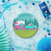 レトロキャンパー/トレーラーと車の紙プレート ペーパープレート (パーティー)