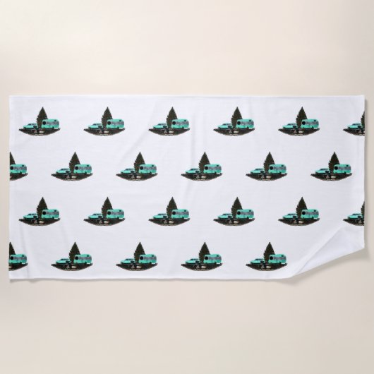 レトロキャンピングカートレーラノマドビーチタオル ビーチタオル (正面)